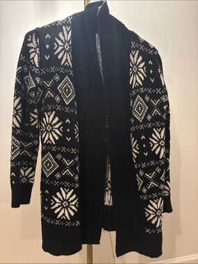 Old Navy Black & White Fair Isle Open-Front Kids Cardigan Sweater